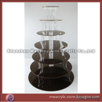 Black Round Finely Designed Acrylic 7 Tiers Cup Cake Display Stand Rack